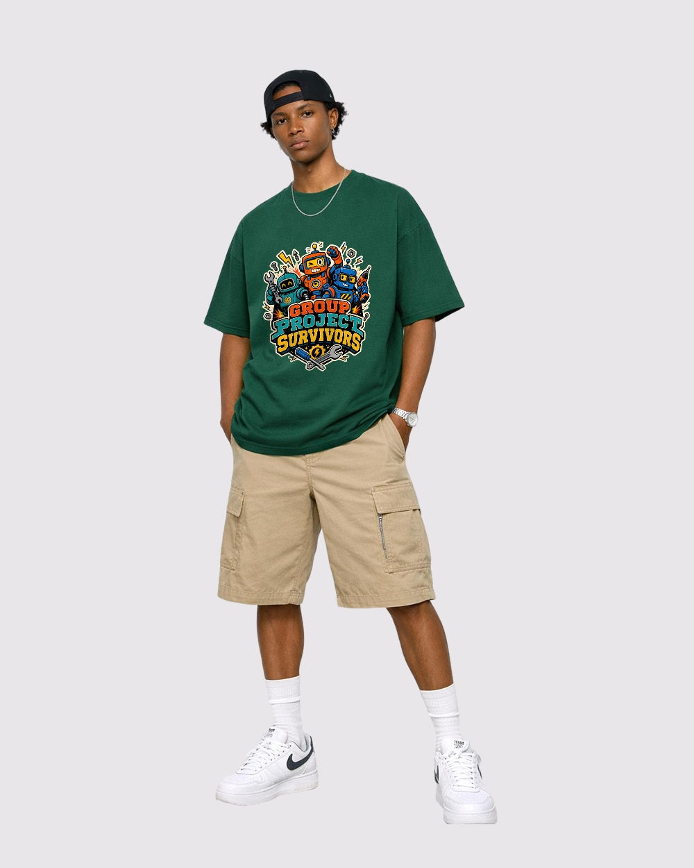 Group Project Survivors Gaming Graphic T-Shirt, full body fit view, image 2
