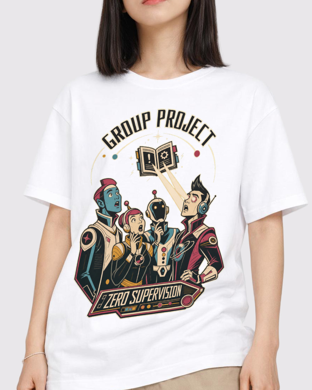 Group Project, Zero Supervision Funny Graphic T-Shirt, primary front view, image 1