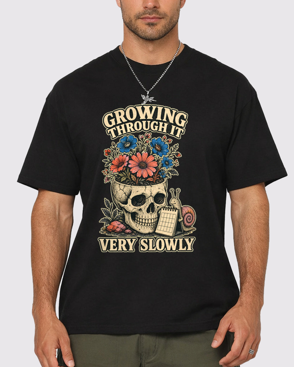 Growing Very Slowly Dark Graphic T-Shirt, primary front view, image 1