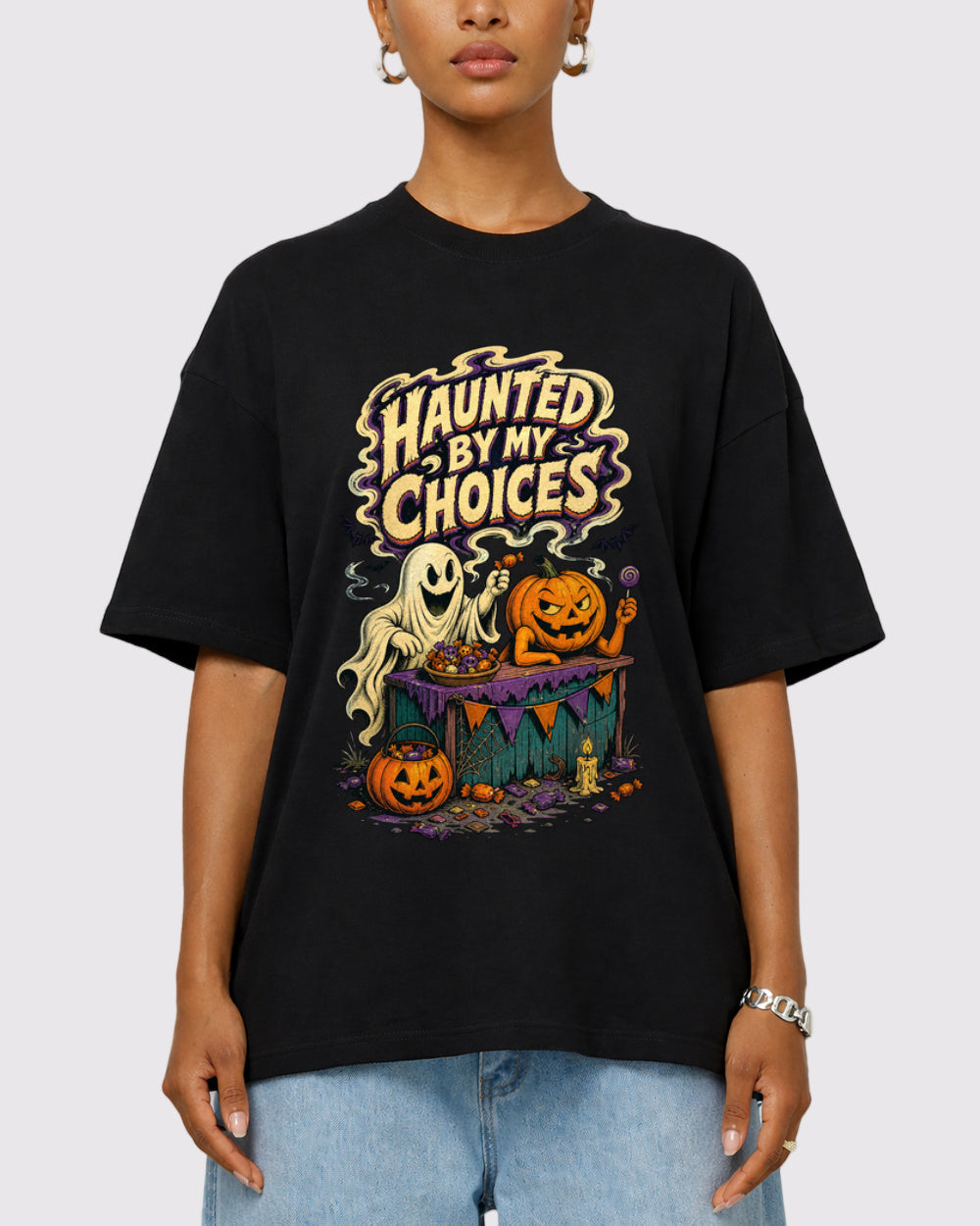 White Haunted by My Choices Graphic T-Shirt primary front view 1 image