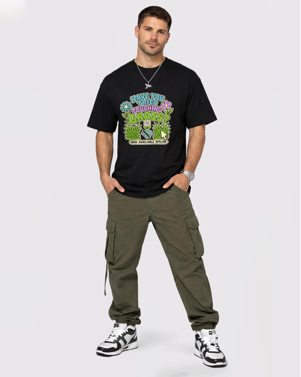 Have You Tried Touching Grass? Nature Graphic T-Shirt, full body fit view, image 2
