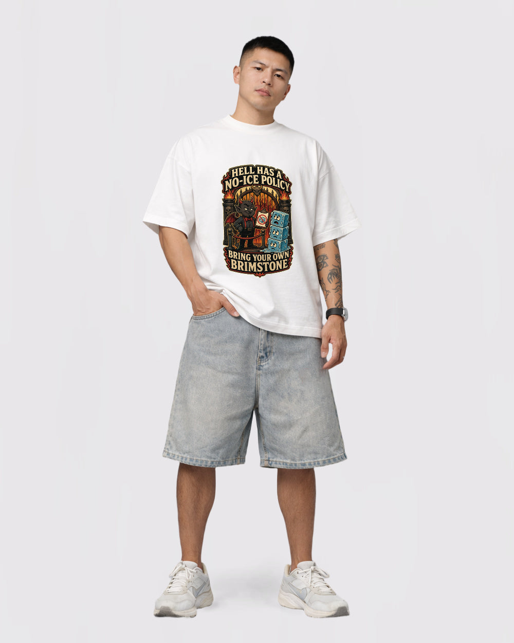 Beige Hell Has a No Ice Policy Graphic T-Shirt full body fit view 2 image