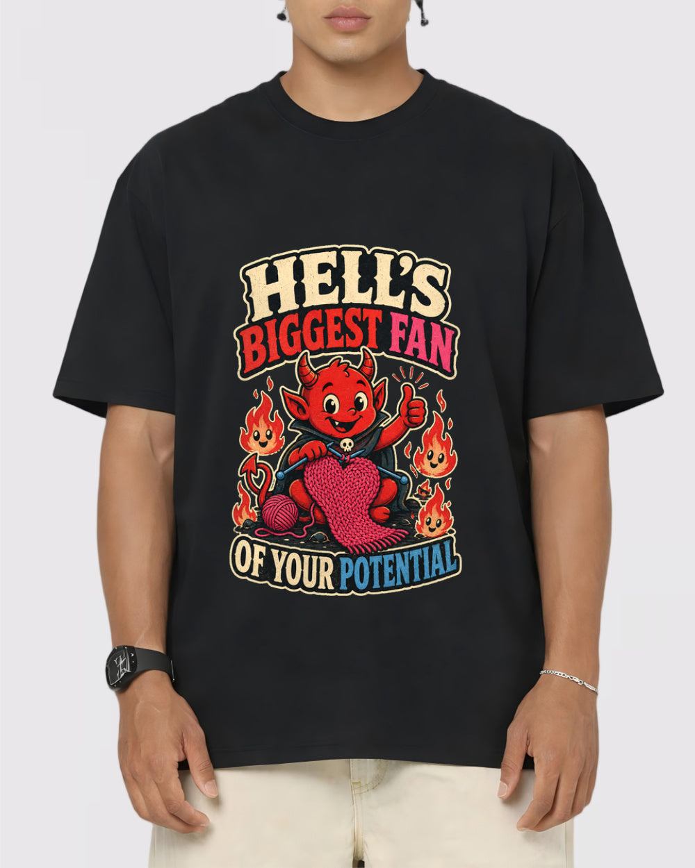 Hell's Biggest Fan Of Your Potential Retro Graphic T-Shirt, primary front view, image 1