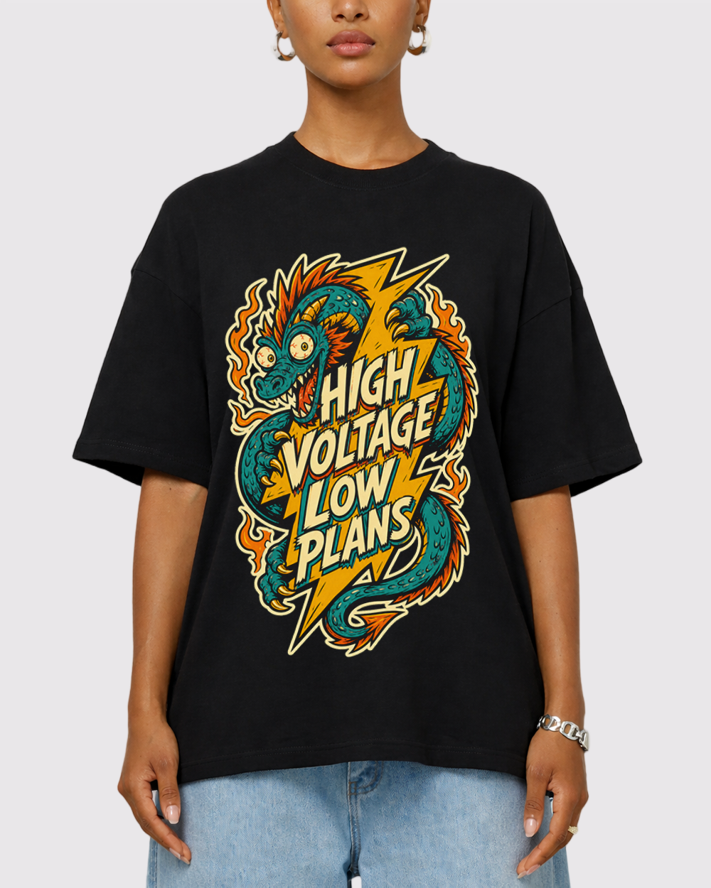 High Voltage, Low Plans Retro Graphic T-Shirt, primary front view, image 1