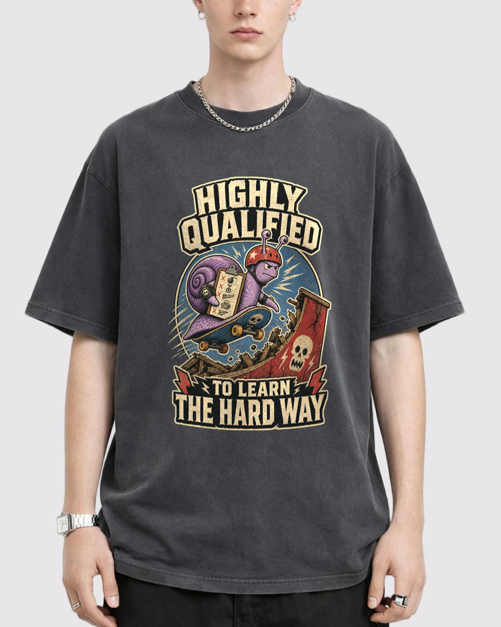 White Highly Qualified to Learn the Hard Way Graphic T-Shirt primary front view 1 image