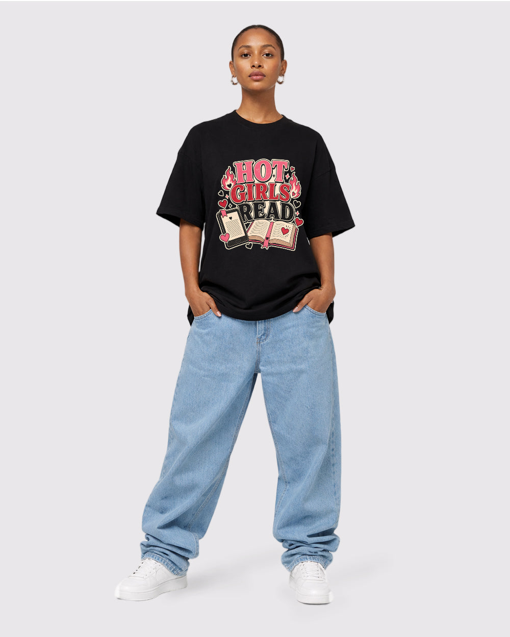 Hot Girls Funny Graphic T-Shirt, full body fit view, image 2