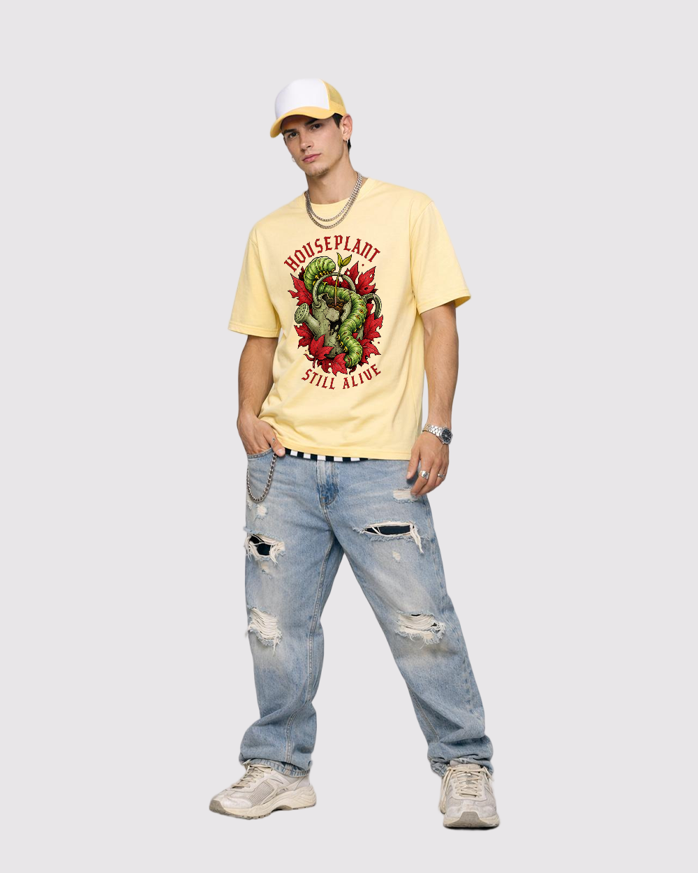 Houseplant Still Alive Retro Graphic T-Shirt, full body fit view, image 2