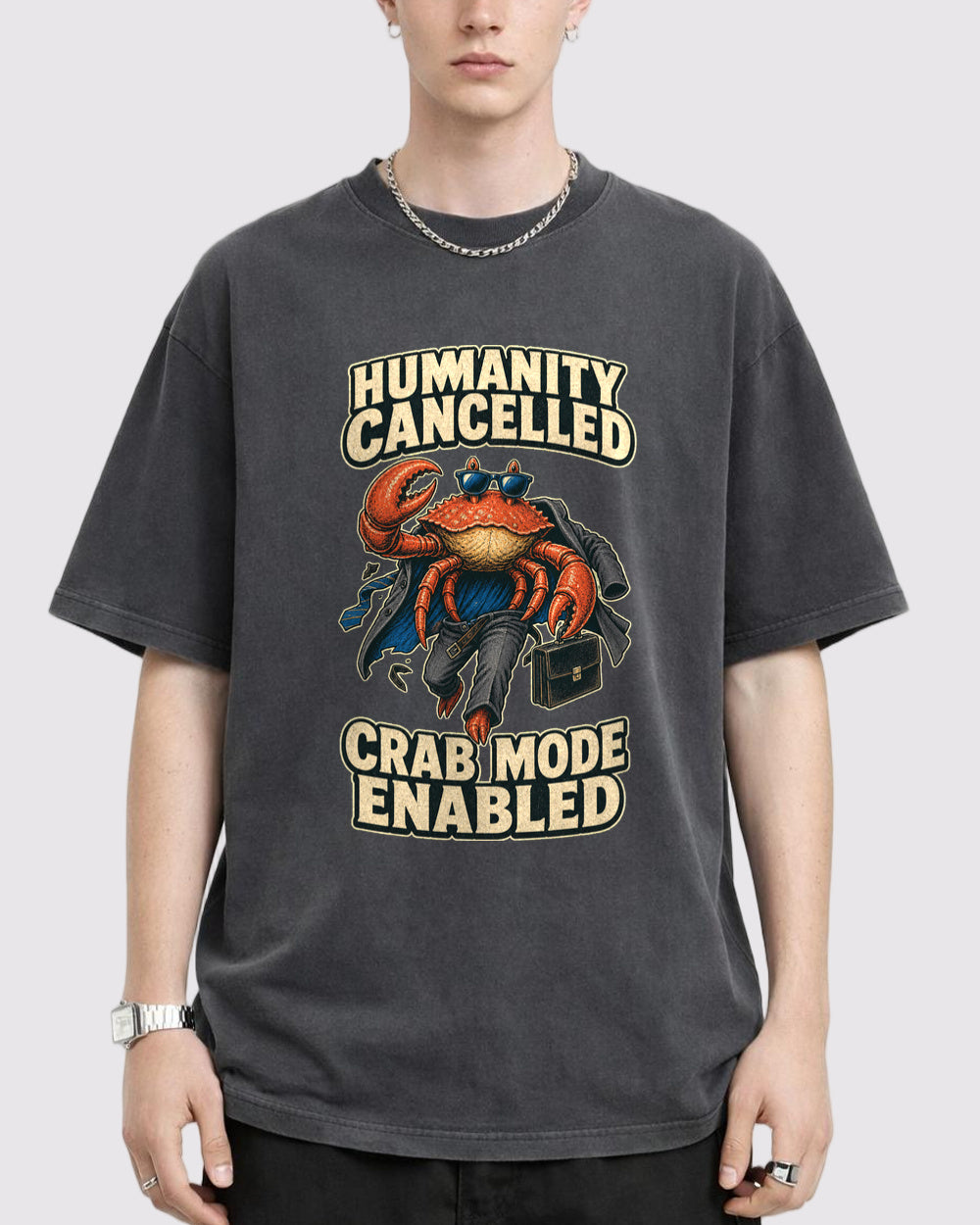 Human IT Cancelled, Crab Mode Enabled Retro Graphic T-Shirt, primary front view, image 1