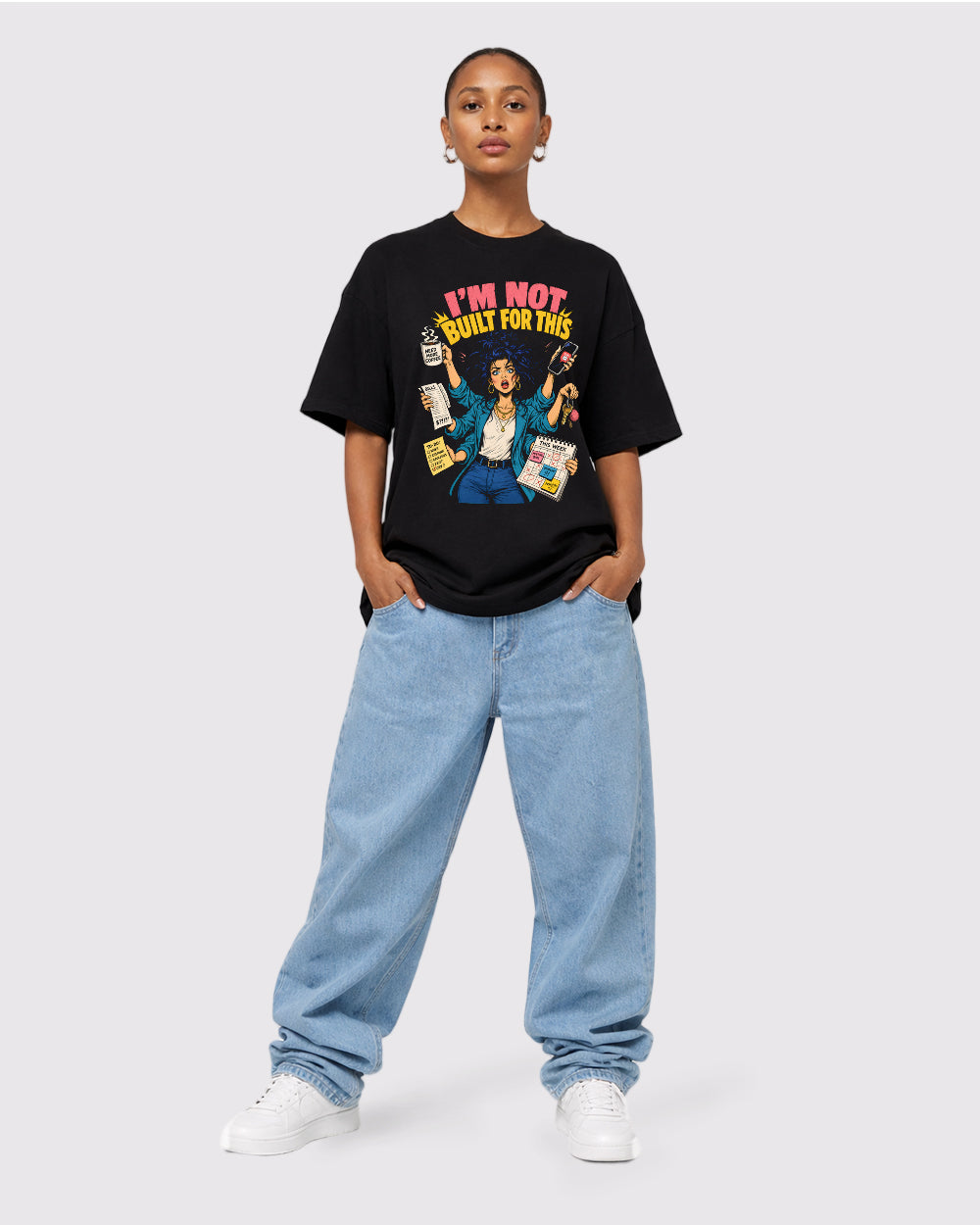 Beige I Am Not Built for This Graphic T-Shirt full body fit view 2 image
