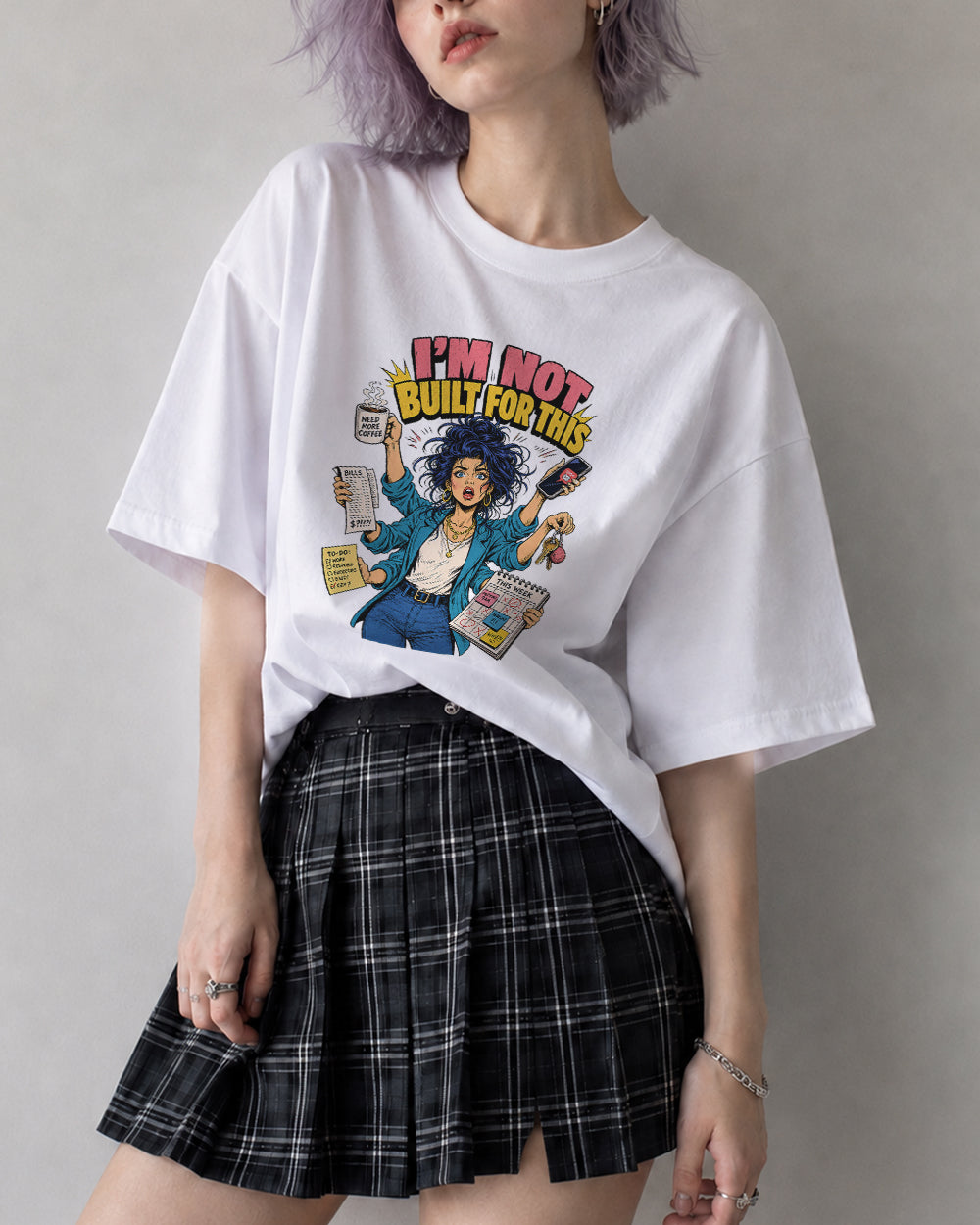 I Am Not Built for This Graphic T-Shirt in White, front model view 8