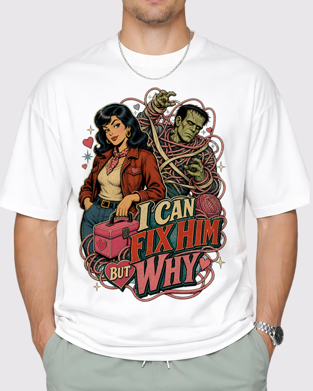 I Can Fix Him, But Why Retro Graphic T-Shirt, primary front view, image 1
