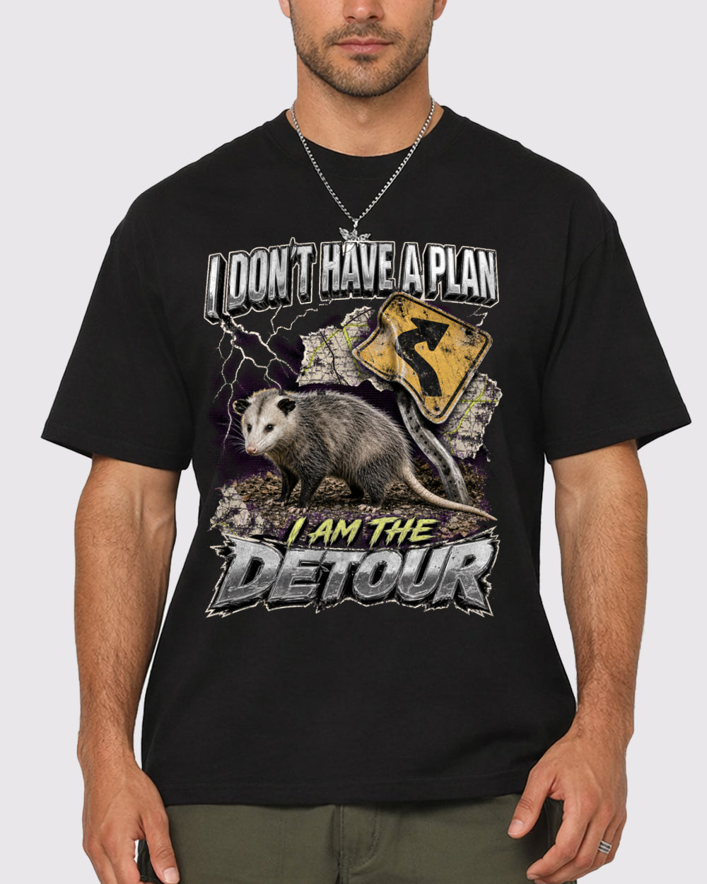 I Don't Have A Plan, I Am The Detour Dark Graphic T-Shirt, primary front view, image 1