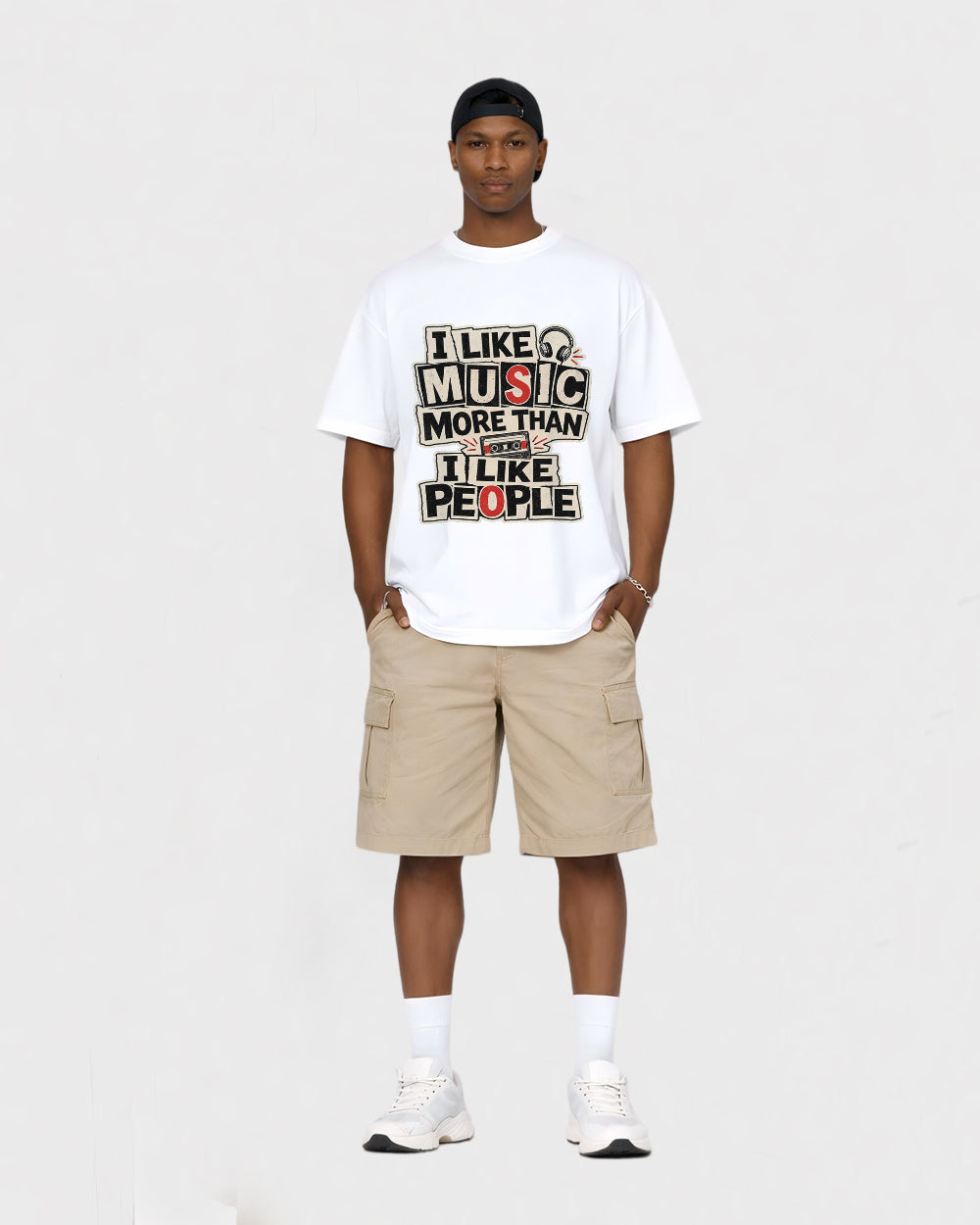 I Like Music More Than I Like People Pop Culture Graphic T-Shirt, full body fit view, image 2