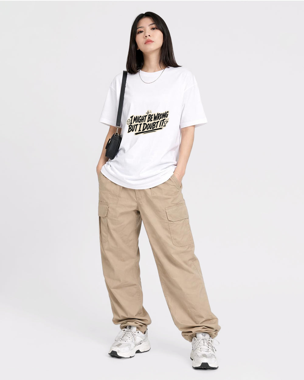 I Might Be Wrong, But I Doubt It Pop Culture Graphic T-Shirt, full body fit view, image 2
