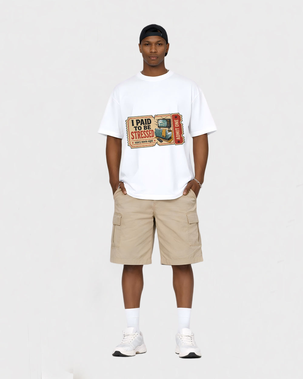 I Paid To Be Stressed Funny Graphic T-Shirt, full body fit view, image 2