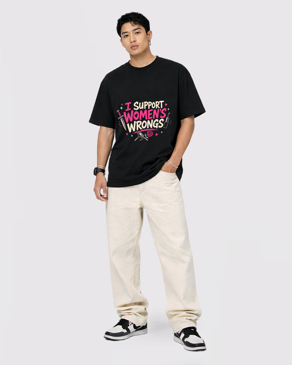 Beige I Support Womens Wrongs Graphic T-Shirt full body fit view 2 image