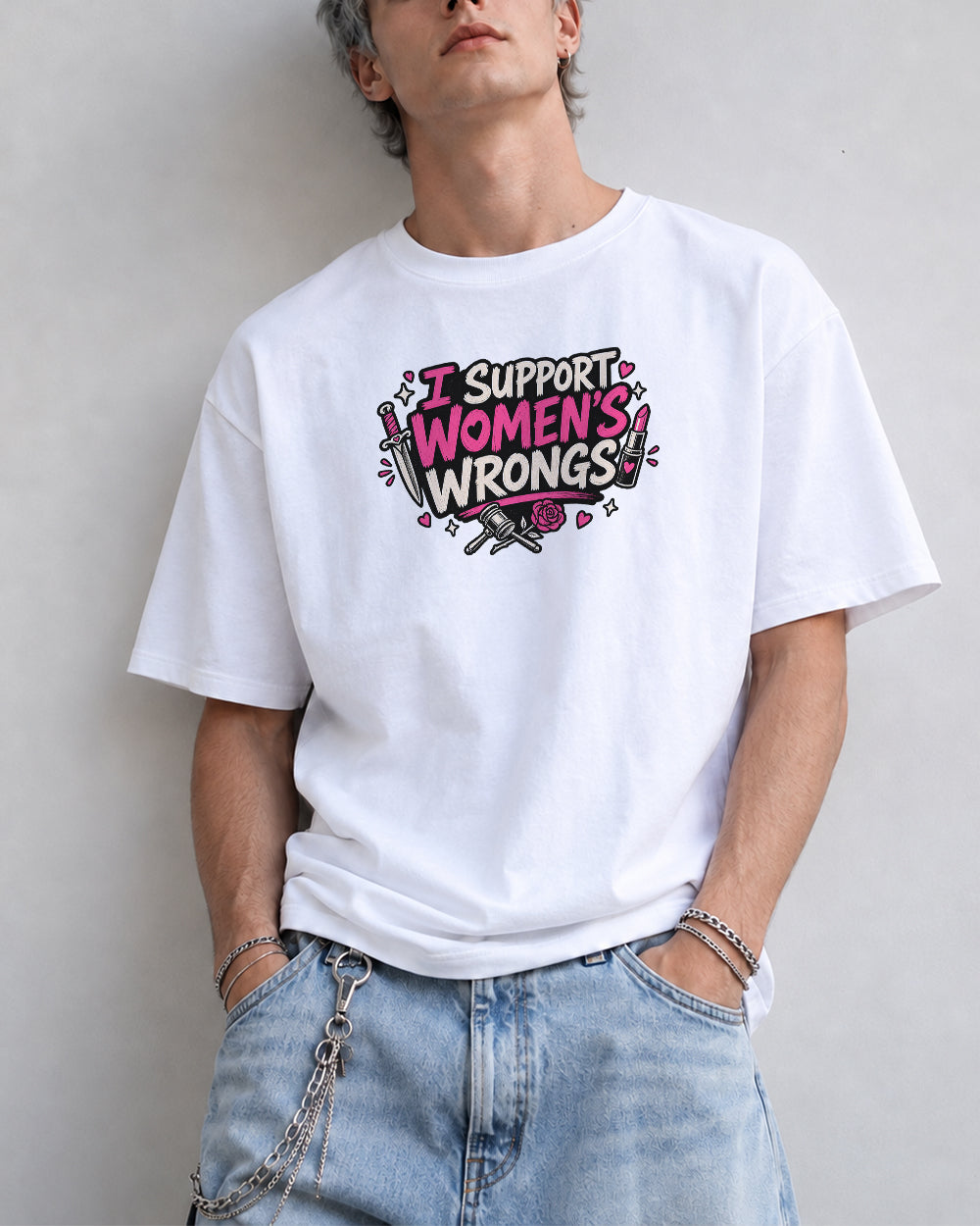 I Support Womens Wrongs Graphic T-Shirt in White, front model view 7