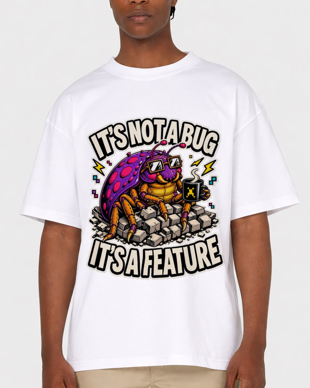 It's Not A Bug, It's A Feature Streetwear Graphic T-Shirt, primary front view, image 1