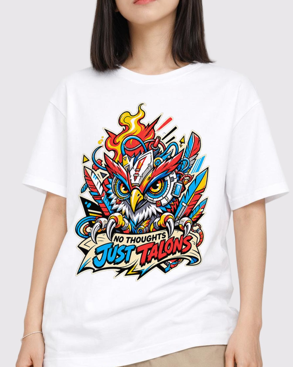 Just Talons No Thoughts Streetwear Graphic T-Shirt, primary front view, image 1