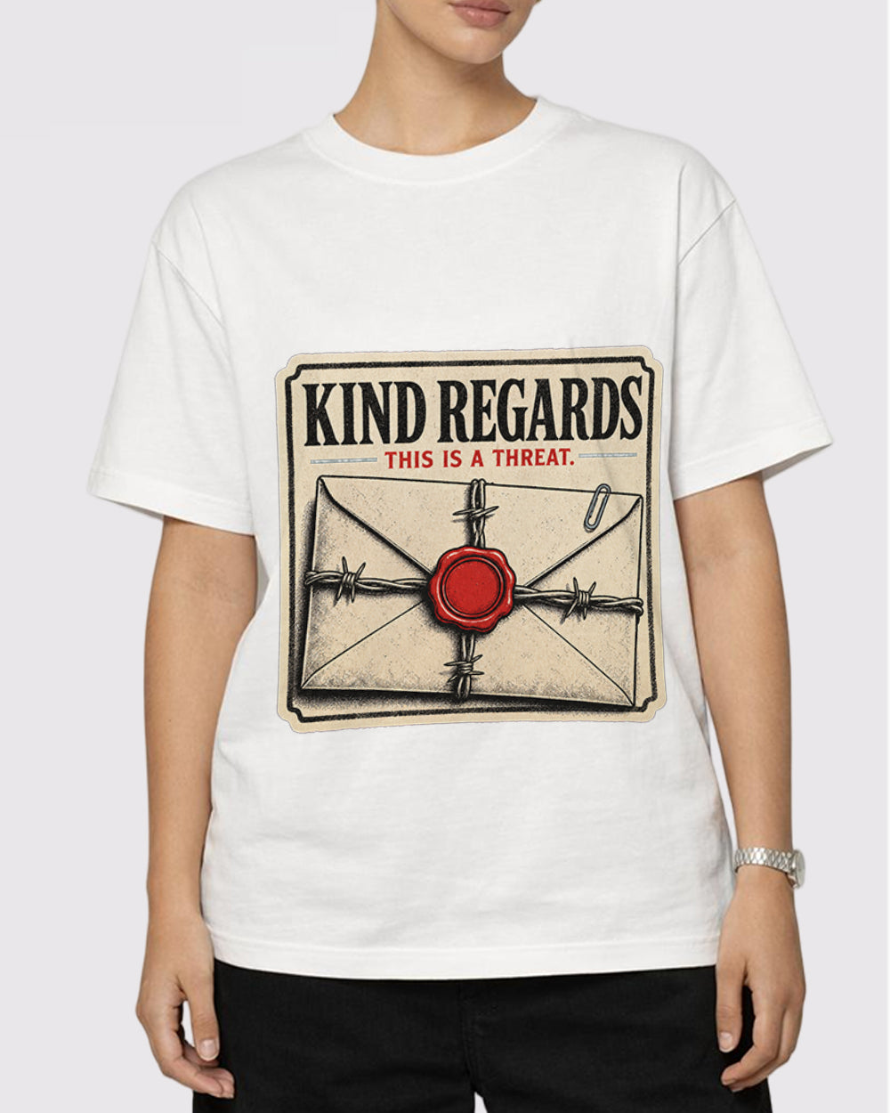 Kind Regards This is a Threat Pop Culture Graphic T-Shirt, primary front view, image 1