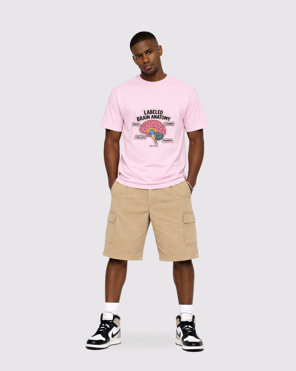 Labeled Brain Anatomy Overthinking Pop Culture Graphic T-Shirt, full body fit view, image 2