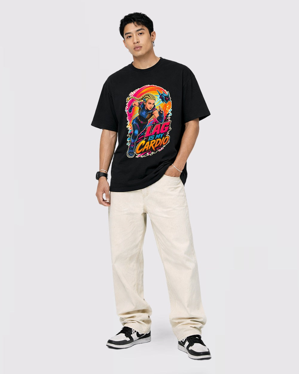 Lag Is My Cardio Streetwear Graphic T-Shirt, full body fit view, image 2