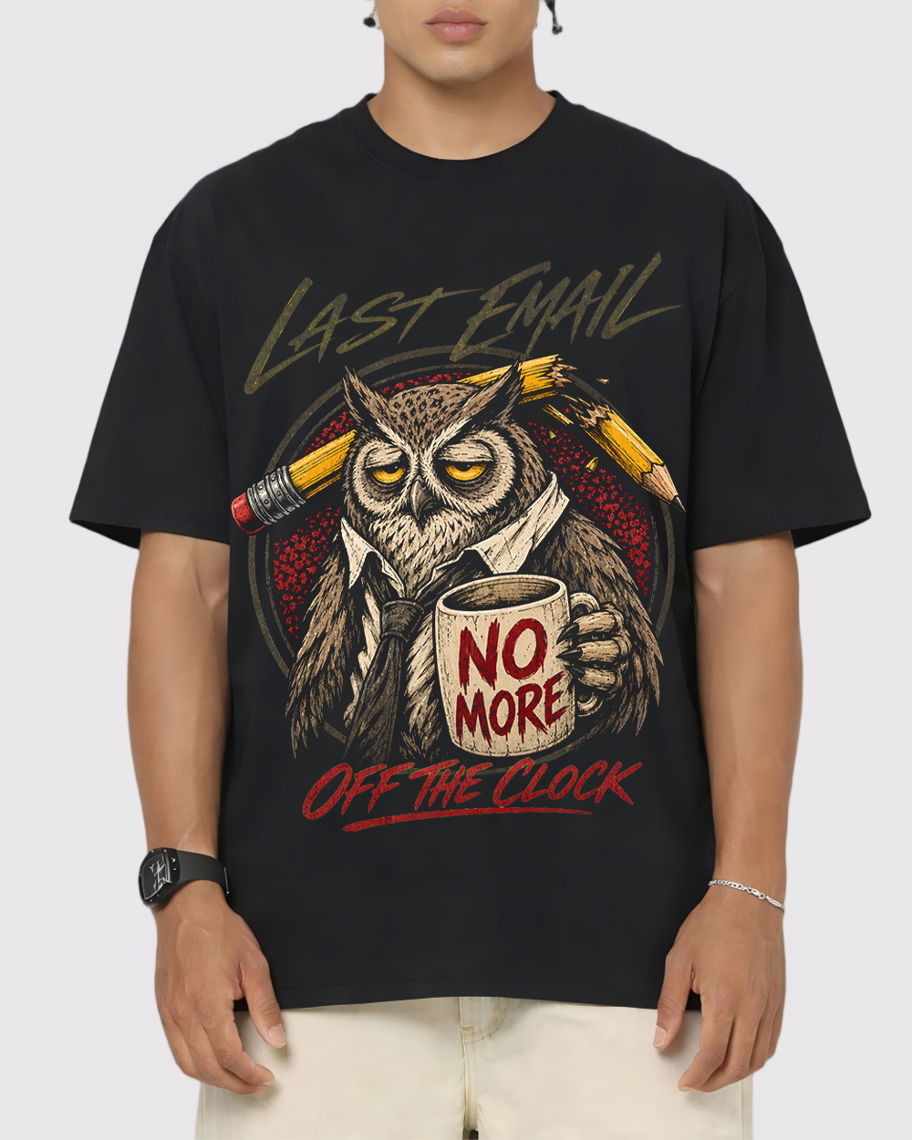 Last Email, No More Off The Clock Retro Graphic T-Shirt, primary front view, image 1