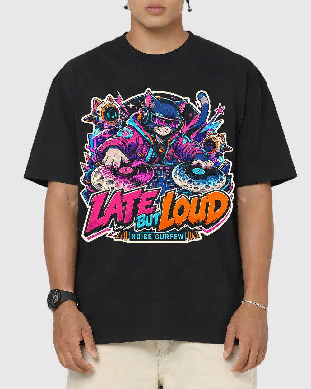 Late Loud, No Curfew Streetwear Graphic T-Shirt, primary front view, image 1