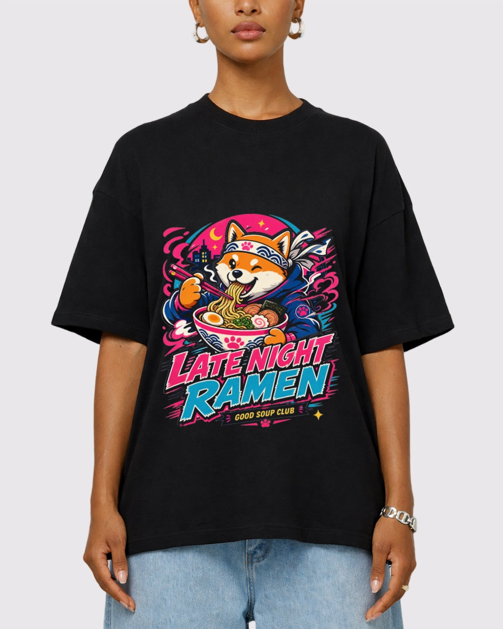 White Late Night Ramen Graphic T-Shirt primary front view 1 image