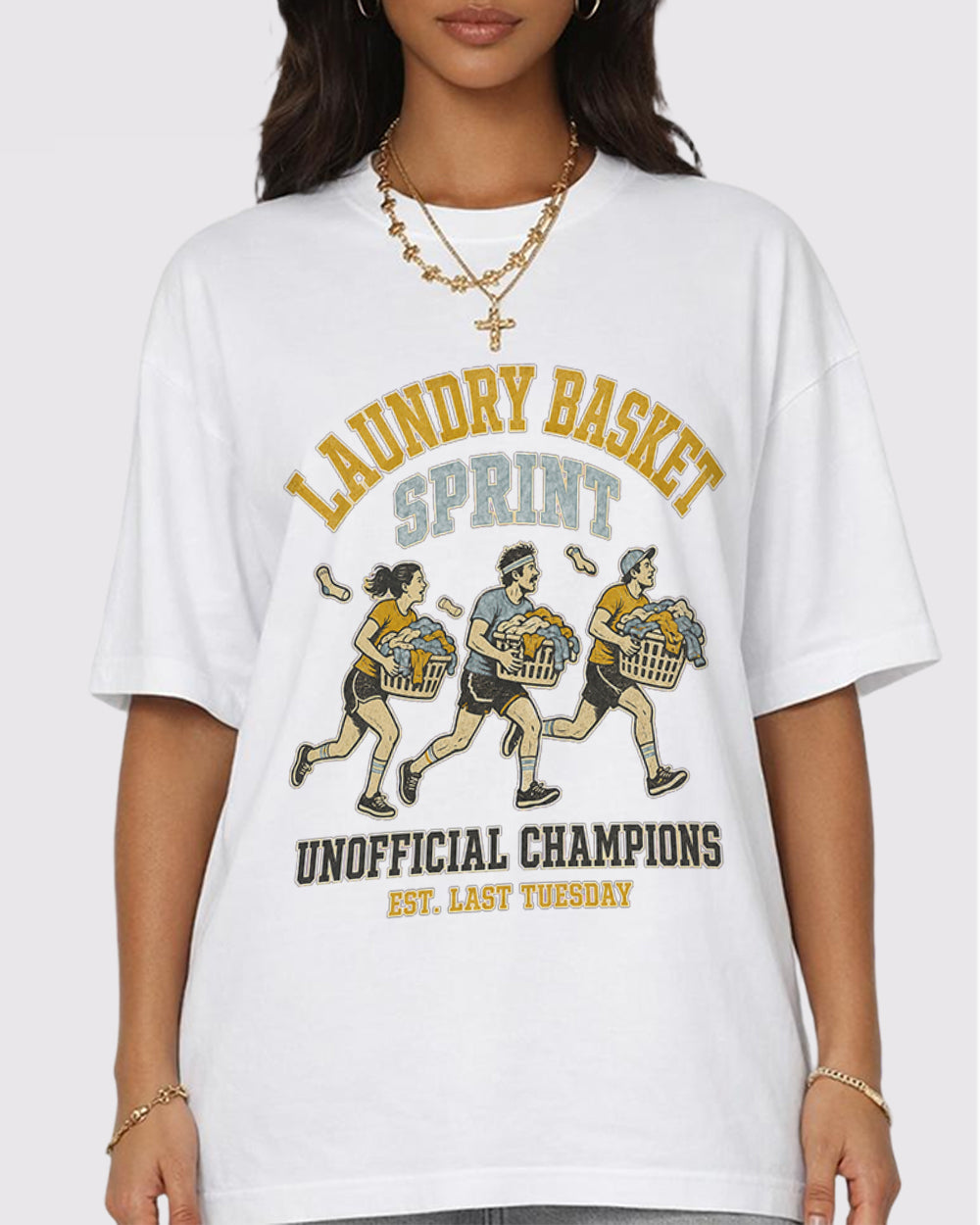 Laundry Basket Sprint Champions Pop Culture Graphic T-Shirt, primary front view, image 1