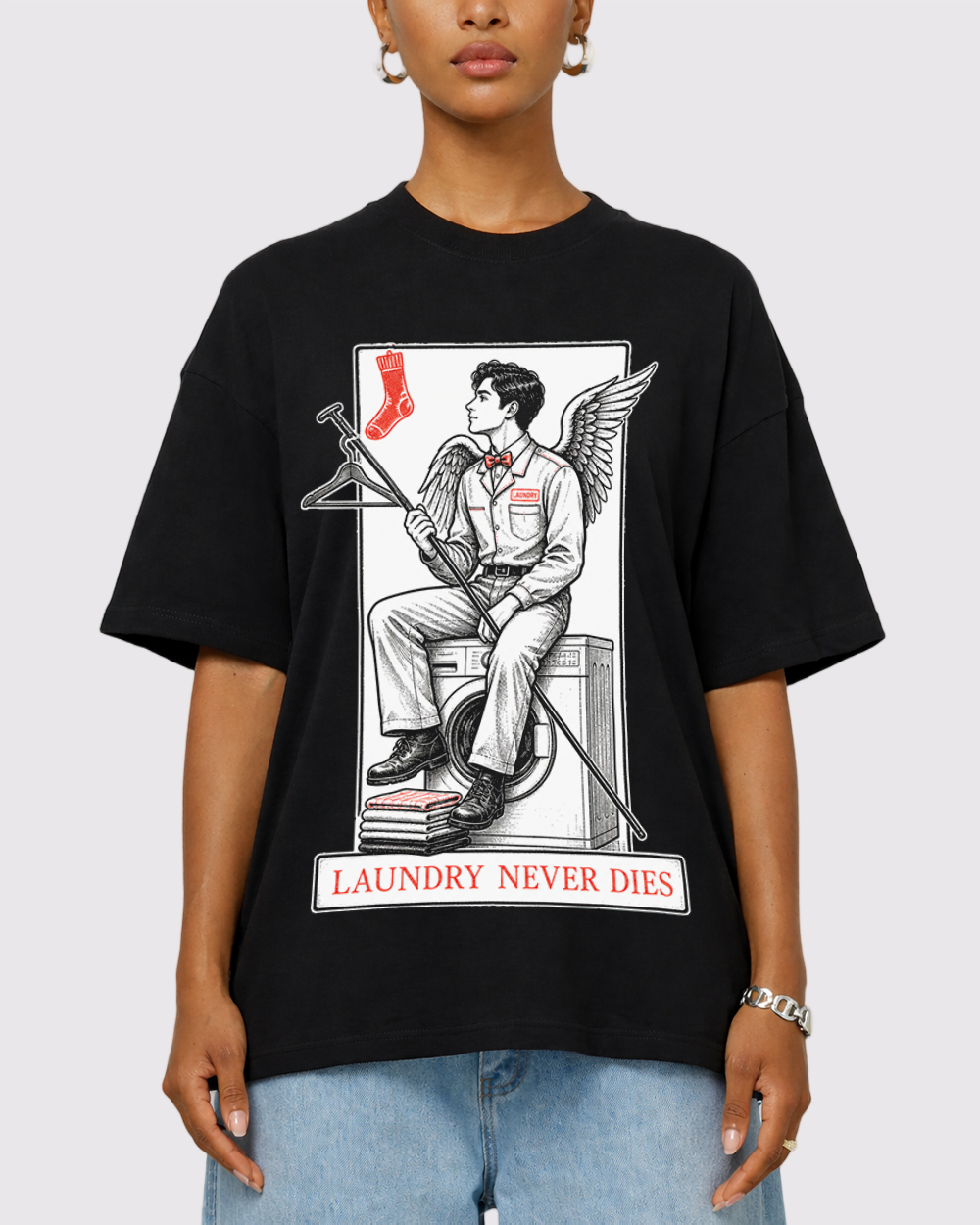 Laundry Never Dies Retro Graphic T-Shirt, primary front view, image 1