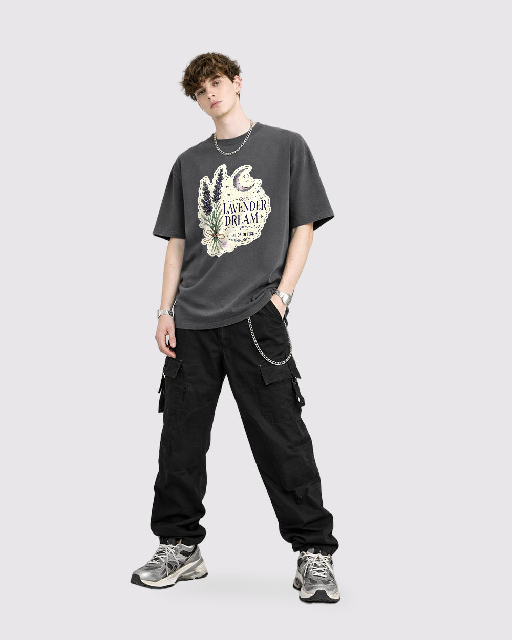 Lavender Dream Out of Office Nature Graphic T-Shirt, full body fit view, image 2