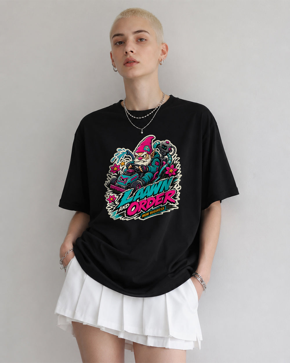 Lawn And Order Streetwear Graphic T-Shirt in Black, front model view 1
