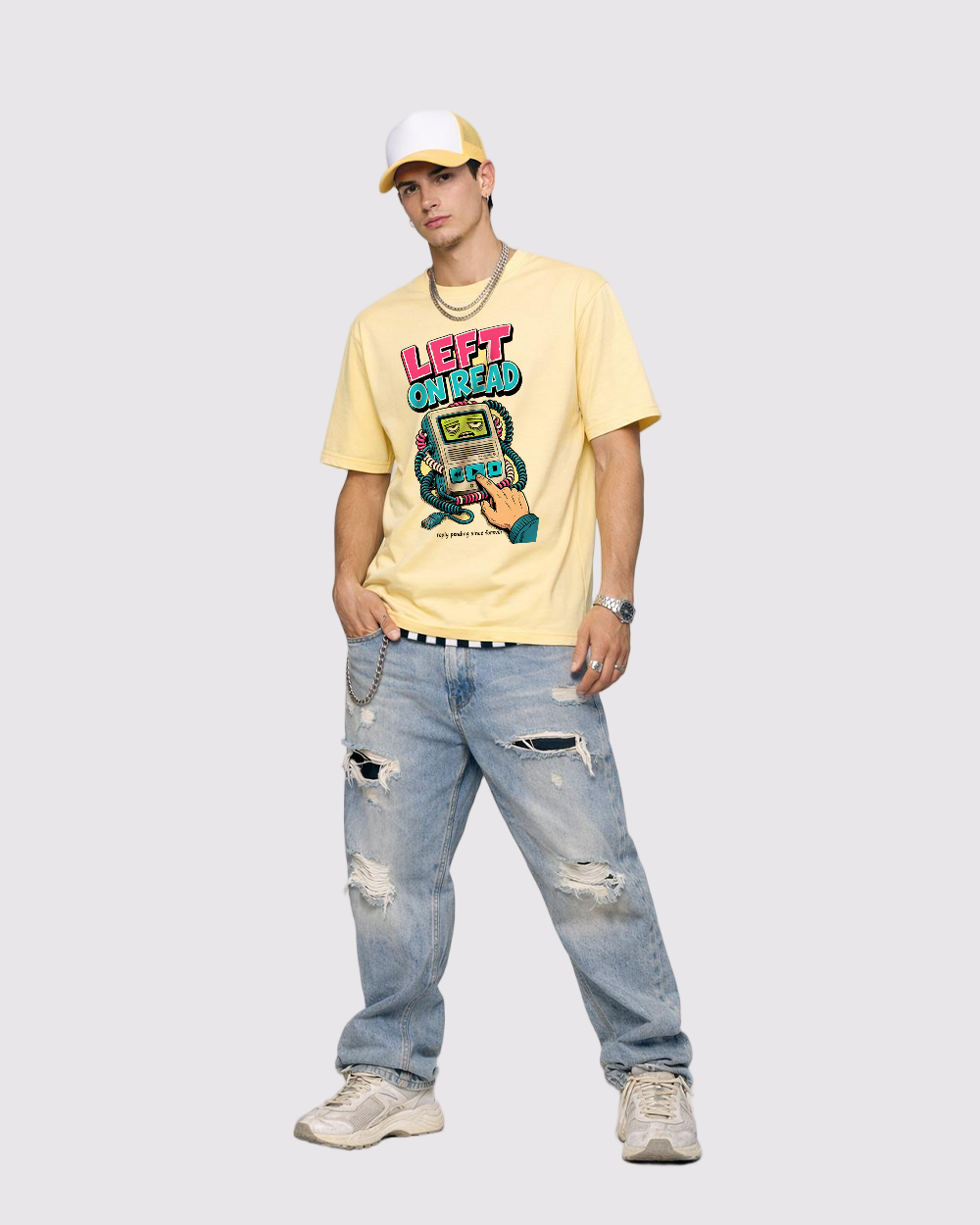 Left On Read Retro Graphic T-Shirt, full body fit view, image 2