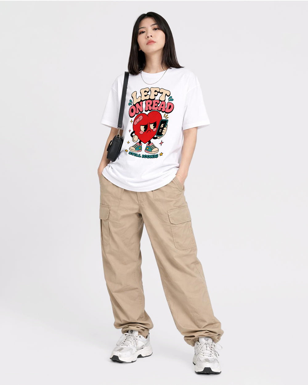 Left On Read, Still Iconic Funny Graphic T-Shirt, full body fit view, image 2
