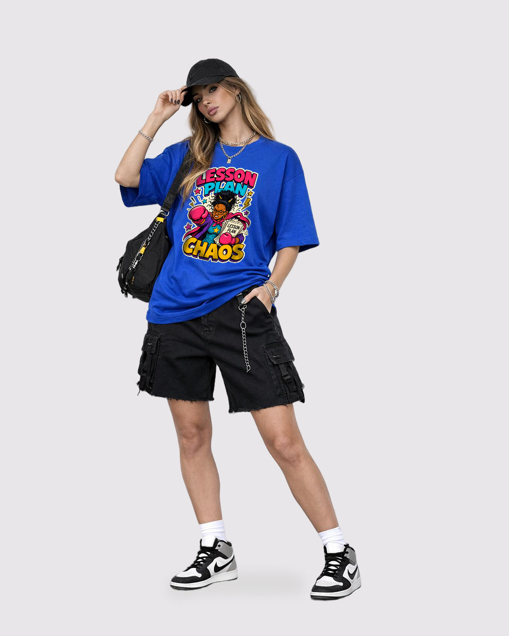 Beige Lesson Plan Chaos Graphic T-Shirt full body fit view 2 image