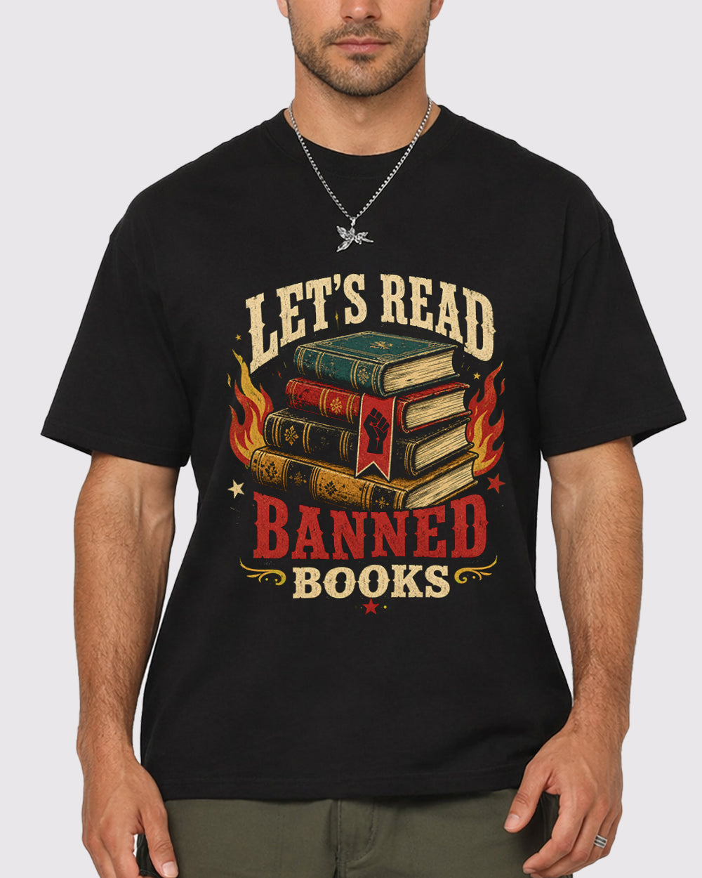Let's Read Banned Books Pop Culture Graphic T-Shirt, primary front view, image 1