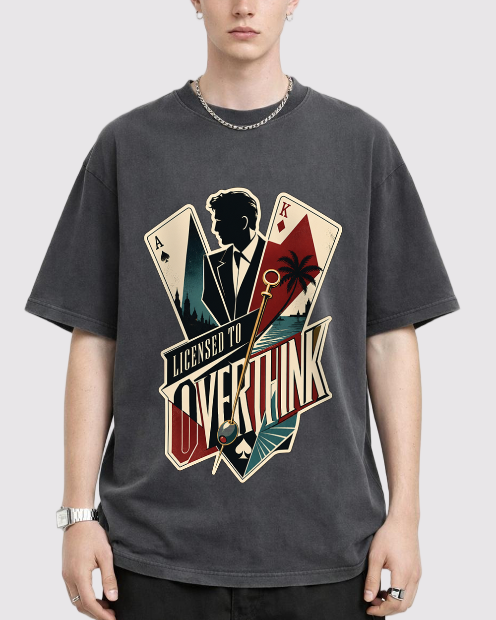 Licensed To Overthink Collage Retro Graphic T-Shirt, primary front view, image 1