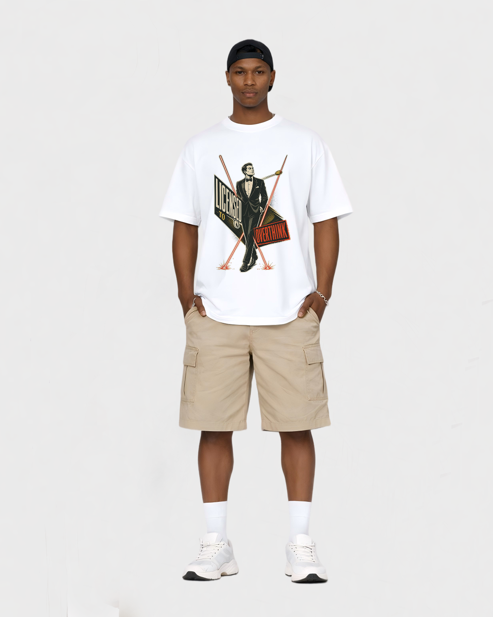 Licensed To Overthink Retro Graphic T-Shirt, full body fit view, image 2