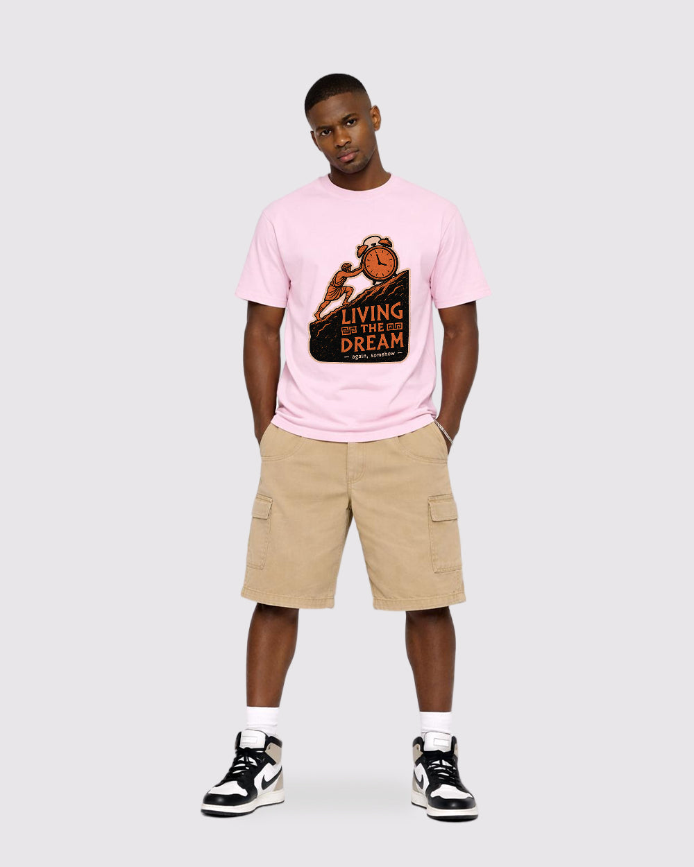 Living the Dream Pop Culture Graphic T-Shirt, full body fit view, image 2