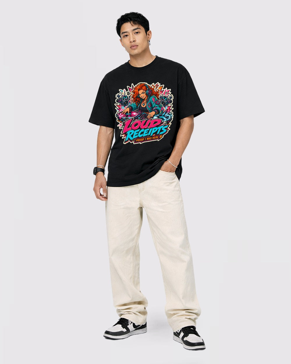 Loud Receipts, Proof I Was Here Streetwear Graphic T-Shirt, full body fit view, image 2