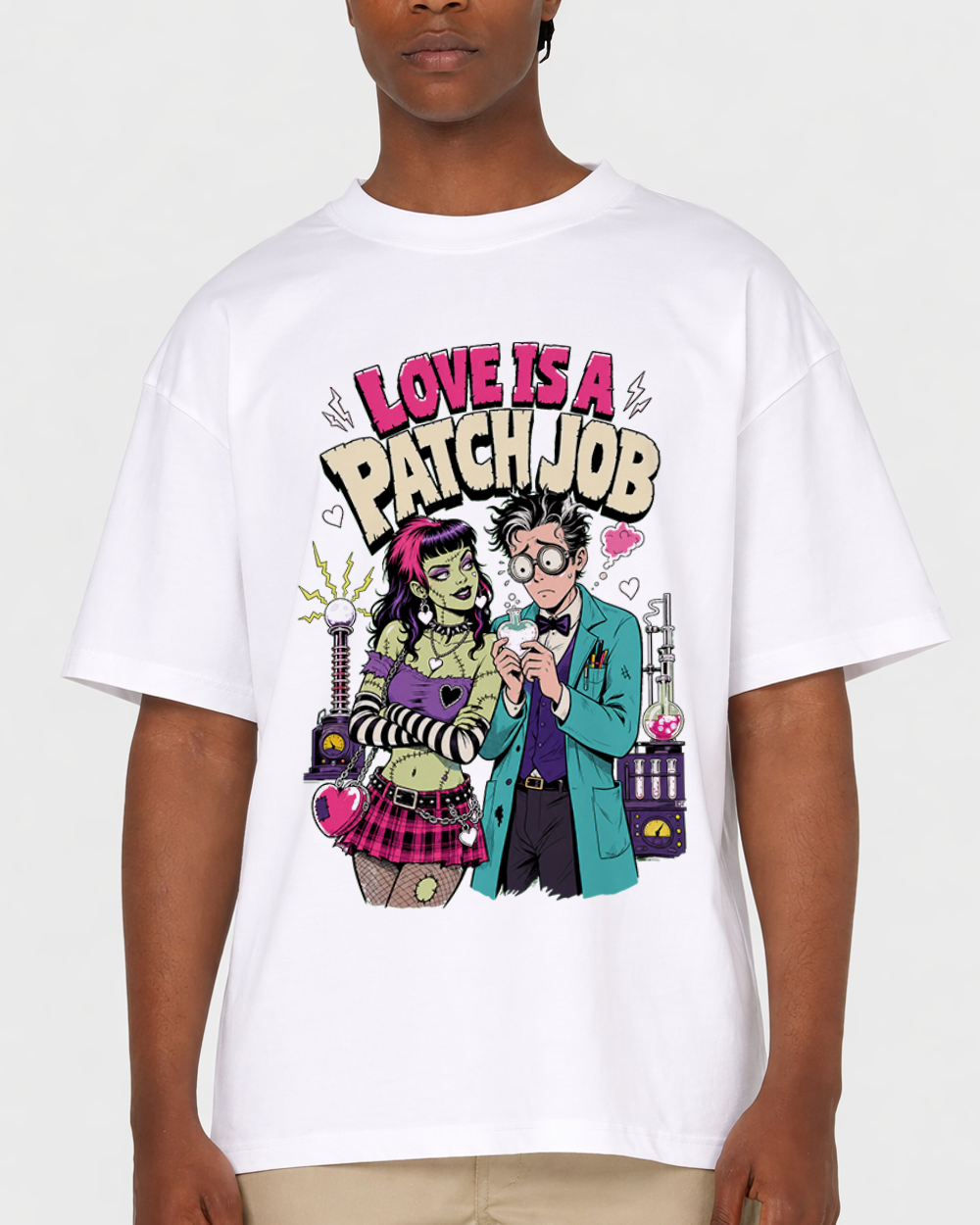 Love Is A Patch Job Heart Retro Graphic T-Shirt, primary front view, image 1