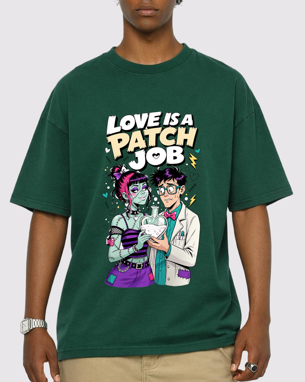 Love Is A Patch Job Retro Graphic T-Shirt, primary front view, image 1