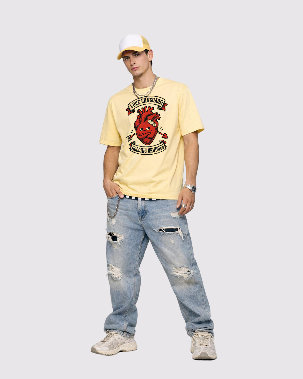 Love Language: Holding Grudges Retro Graphic T-Shirt, full body fit view, image 2