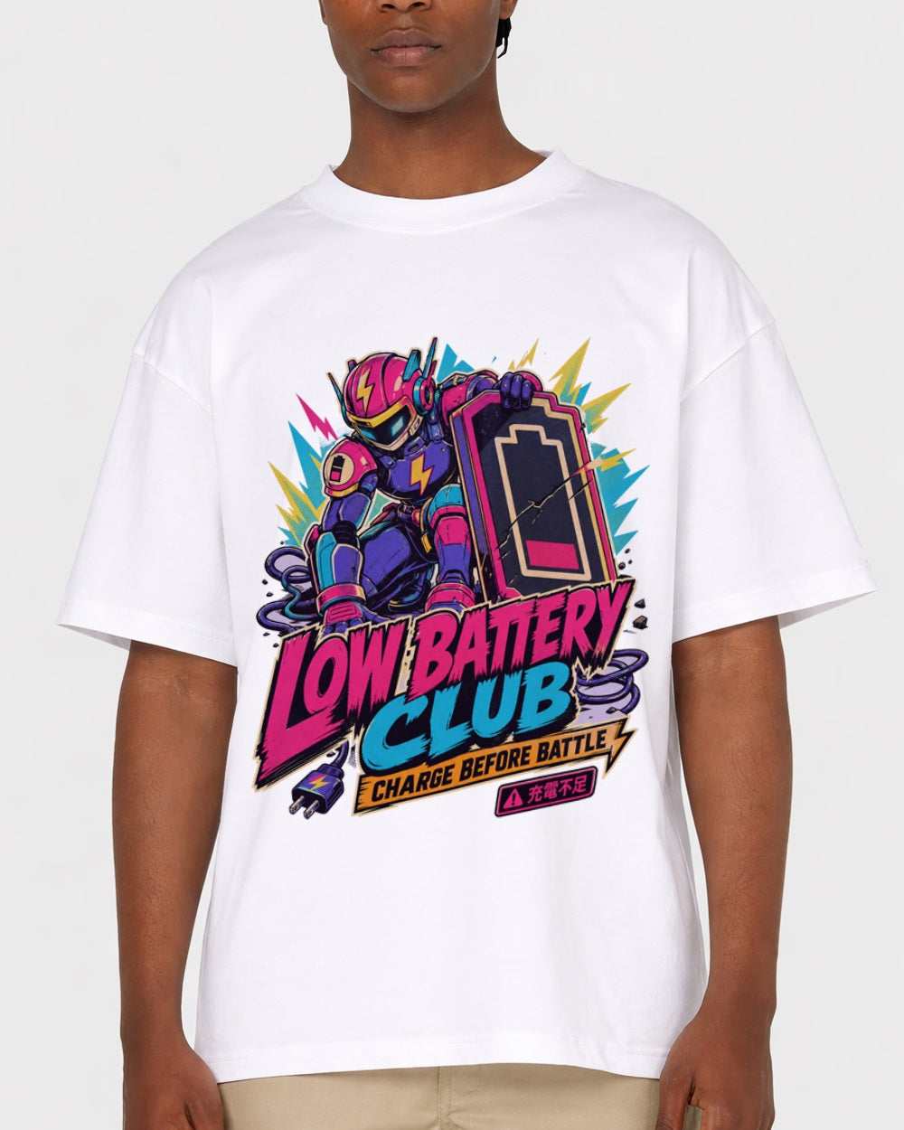 Low Battery Club, Charge Before Battle Streetwear Graphic T-Shirt, primary front view, image 1