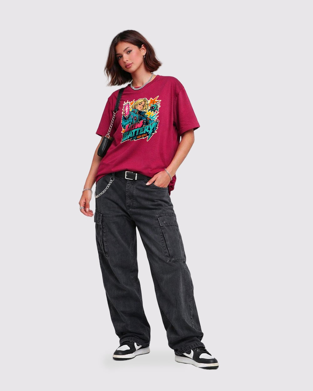 Low Battery, High Hopes Streetwear Graphic T-Shirt, full body fit view, image 2