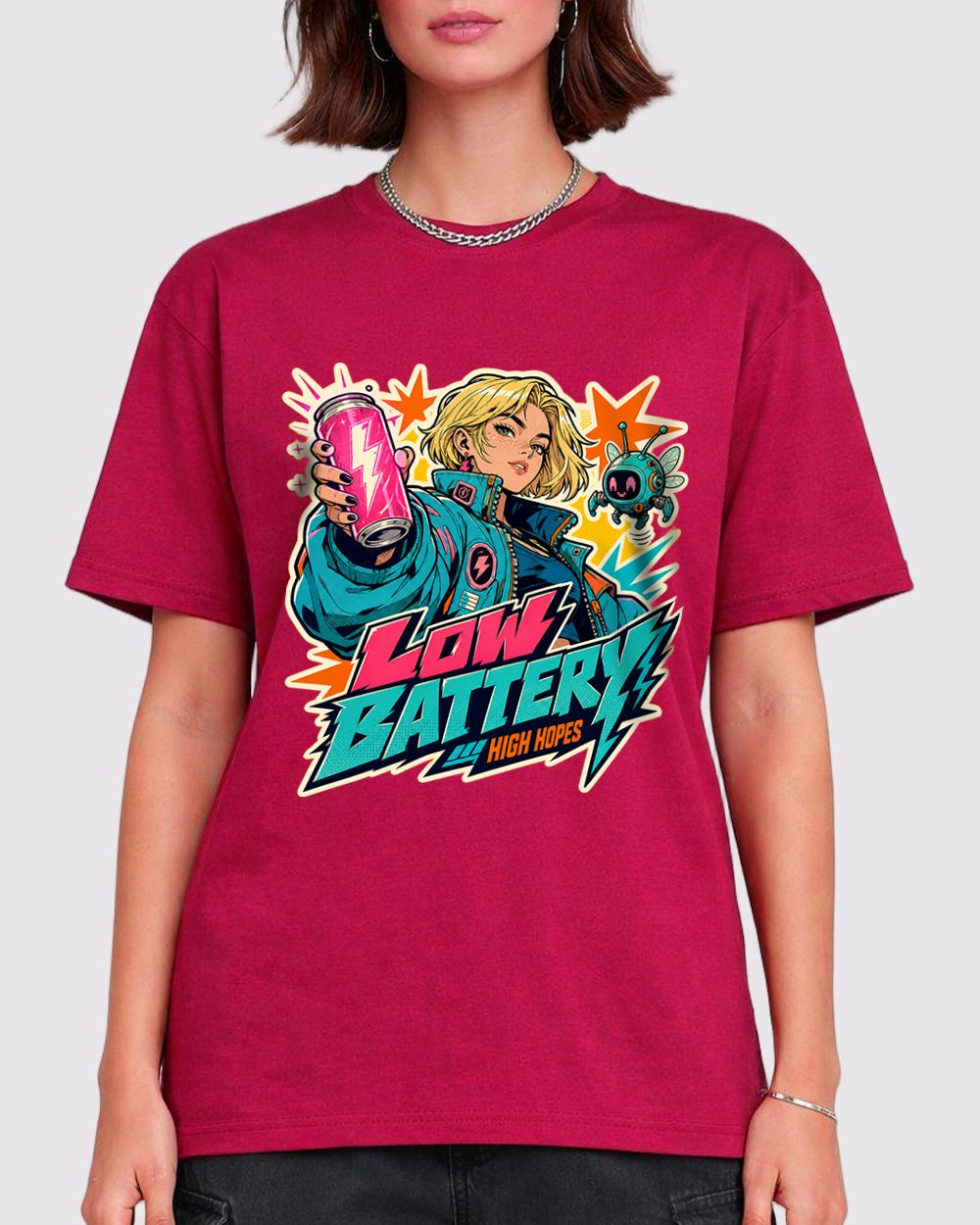 Low Battery, High Hopes Streetwear Graphic T-Shirt, primary front view, image 1