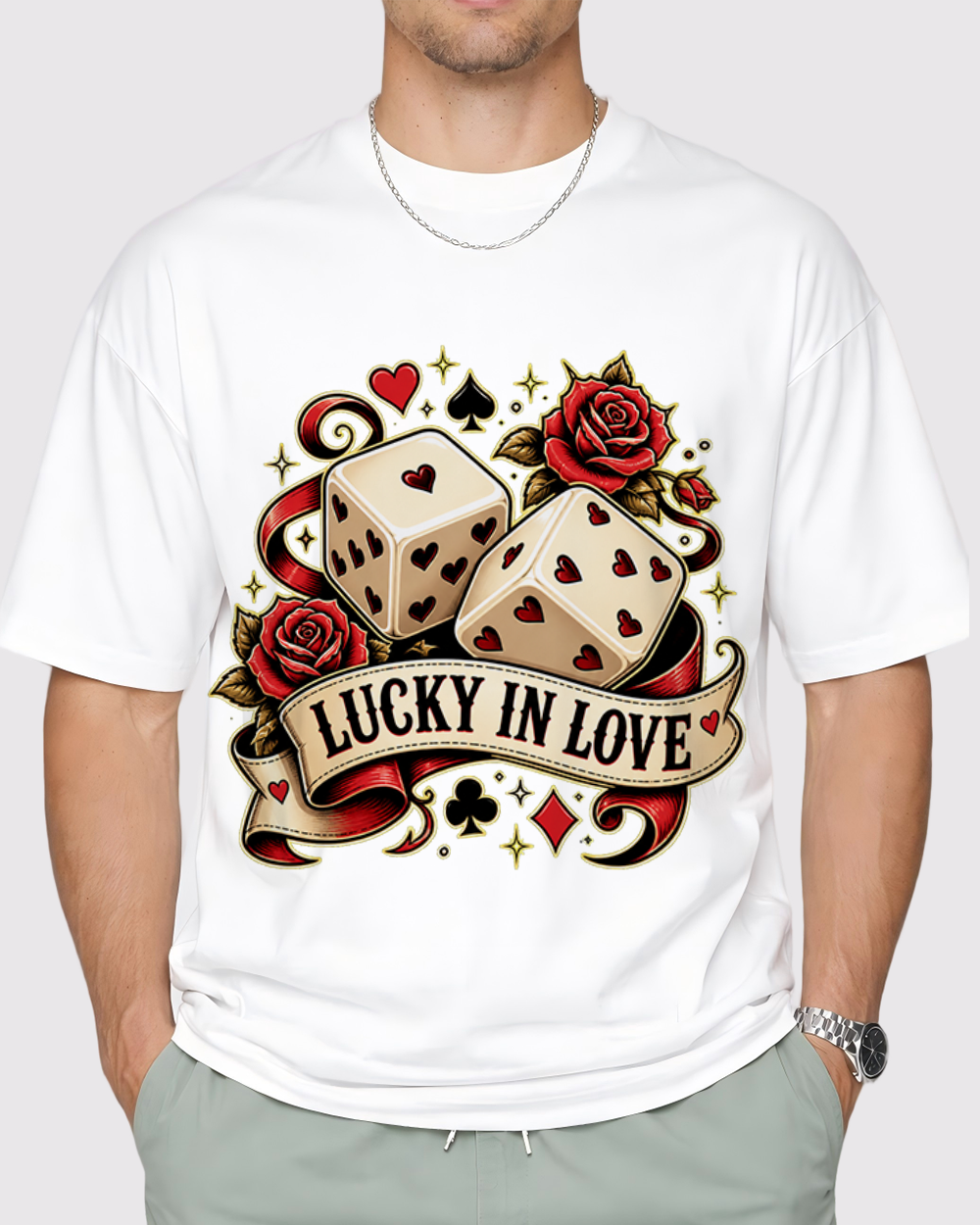 Lucky In Love Retro Graphic T-Shirt, primary front view, image 1