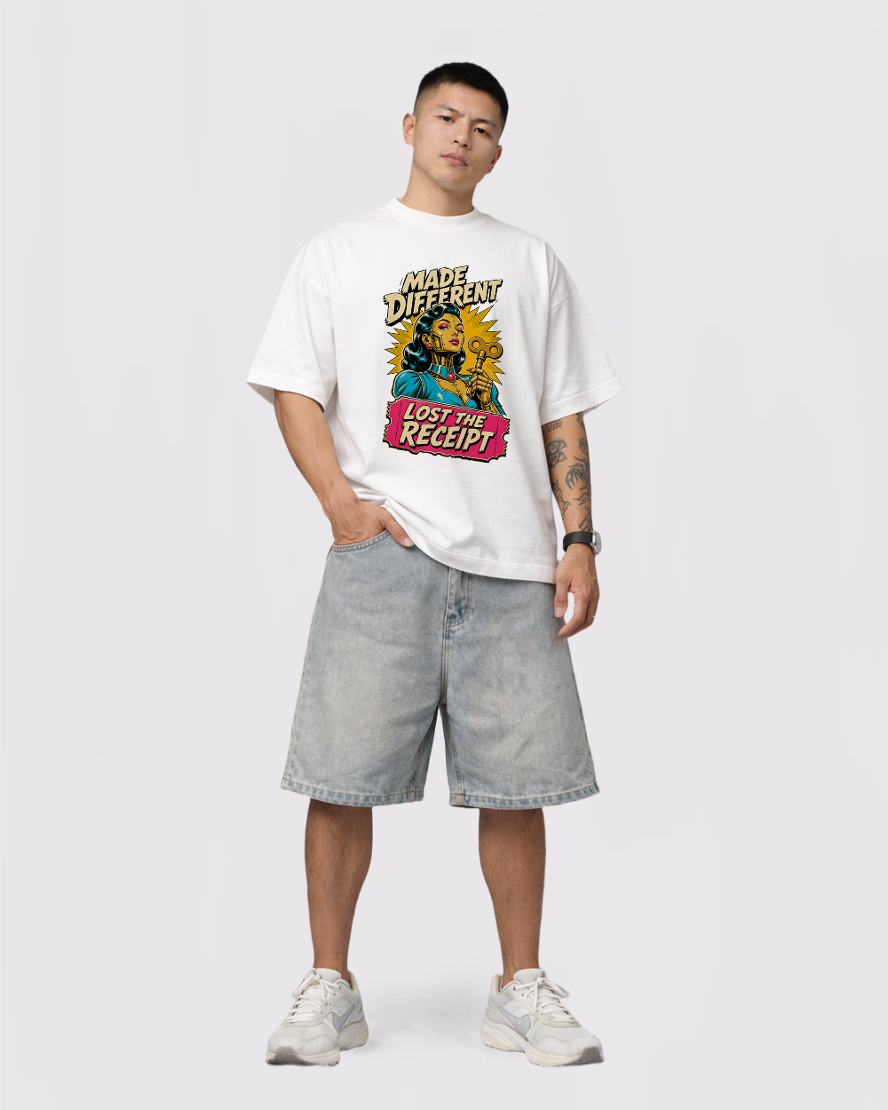 Made Different Lost the Receipt Retro Graphic T-Shirt, full body fit view, image 2