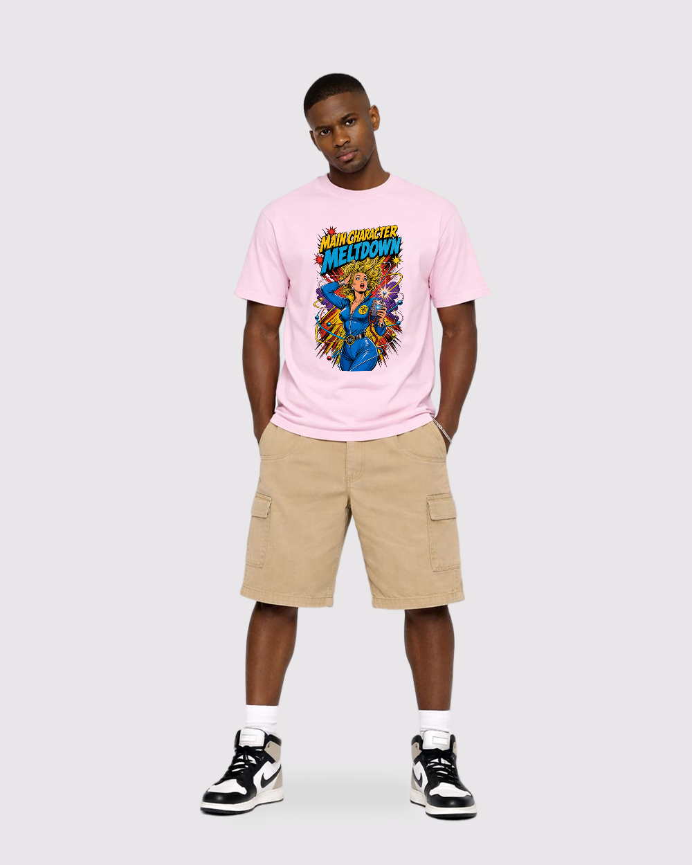 Main Character Meltdown Retro Graphic T-Shirt, full body fit view, image 2